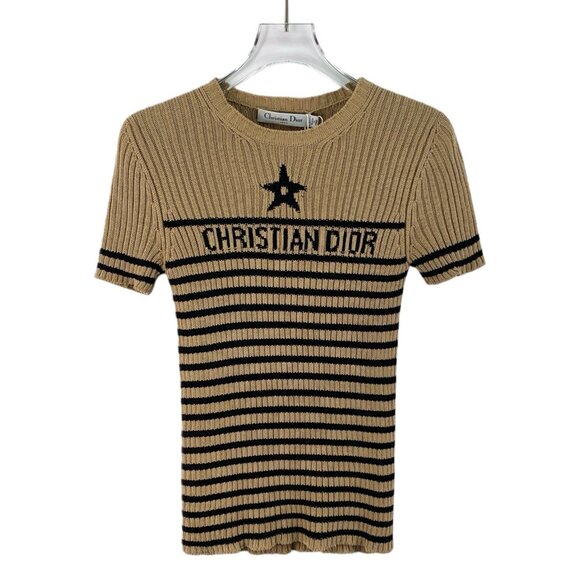 Dior Tops - Dior Dark brown logo striped cotton short-sleeve knit top
